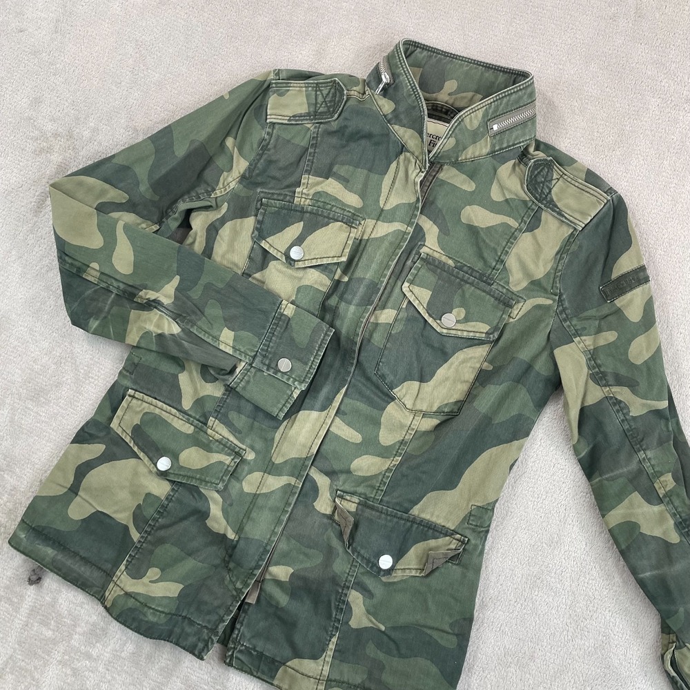 Abercrombie‎ & Fitch Field Military Utility Jacket Women Small Multi Camo Zip Up